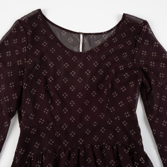 FREE PEOPLE  Patterned Dress, Eggplant Color Perfect Condition - Picture 5 of 10